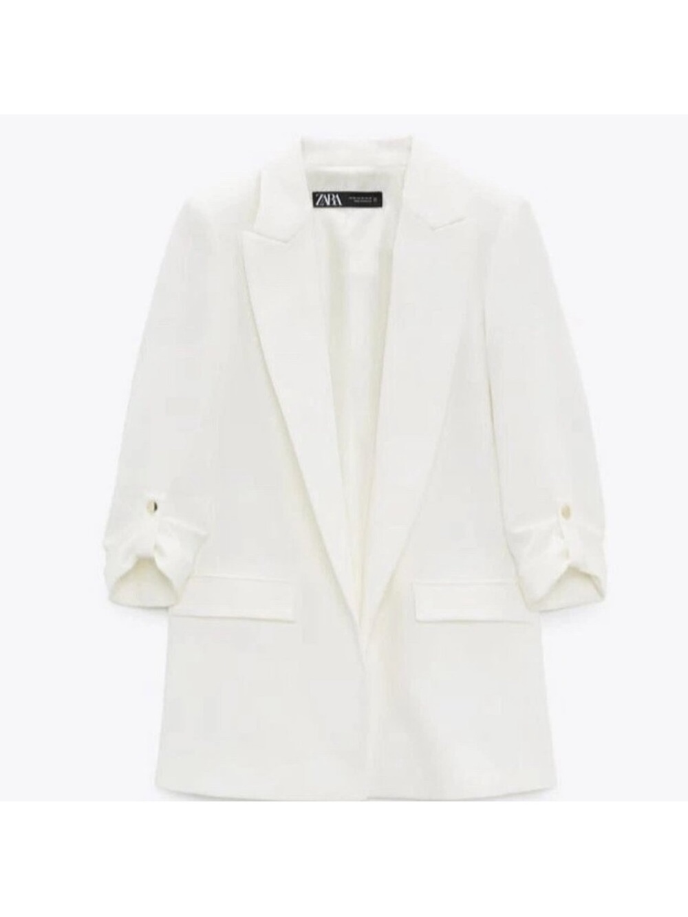 ZARA Cream Longline Blazer with Rolled Sleeves